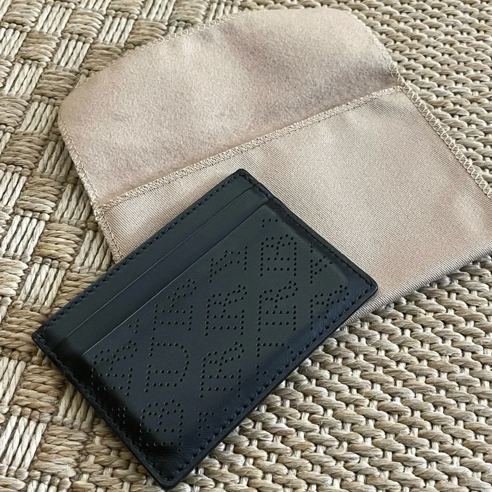 Authentic Burberry Men’s Black Perforated Leather Sandon Card Holder Wallet